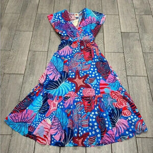 FARM Rio Vibrant Blue and Red Tropical Dress